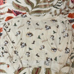 Cream Snoopy Graphic Long Sleeve Pajama Shirt L